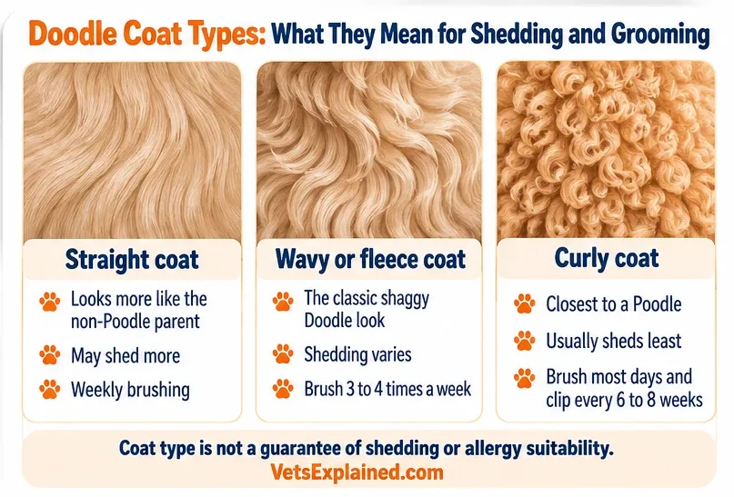Infographic comparing straight, wavy and curly Doodle coats